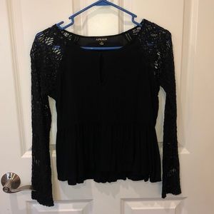 Laced long sleeve black top